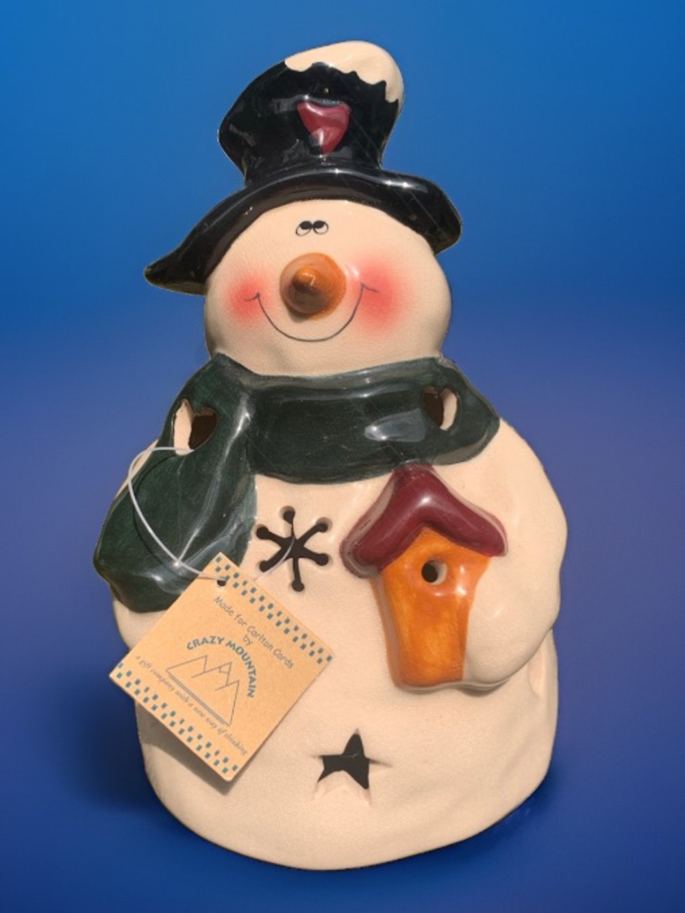 2001 VTG Crazy Mountain Ceramic Snowman Votive Candle Holder With Original Tags